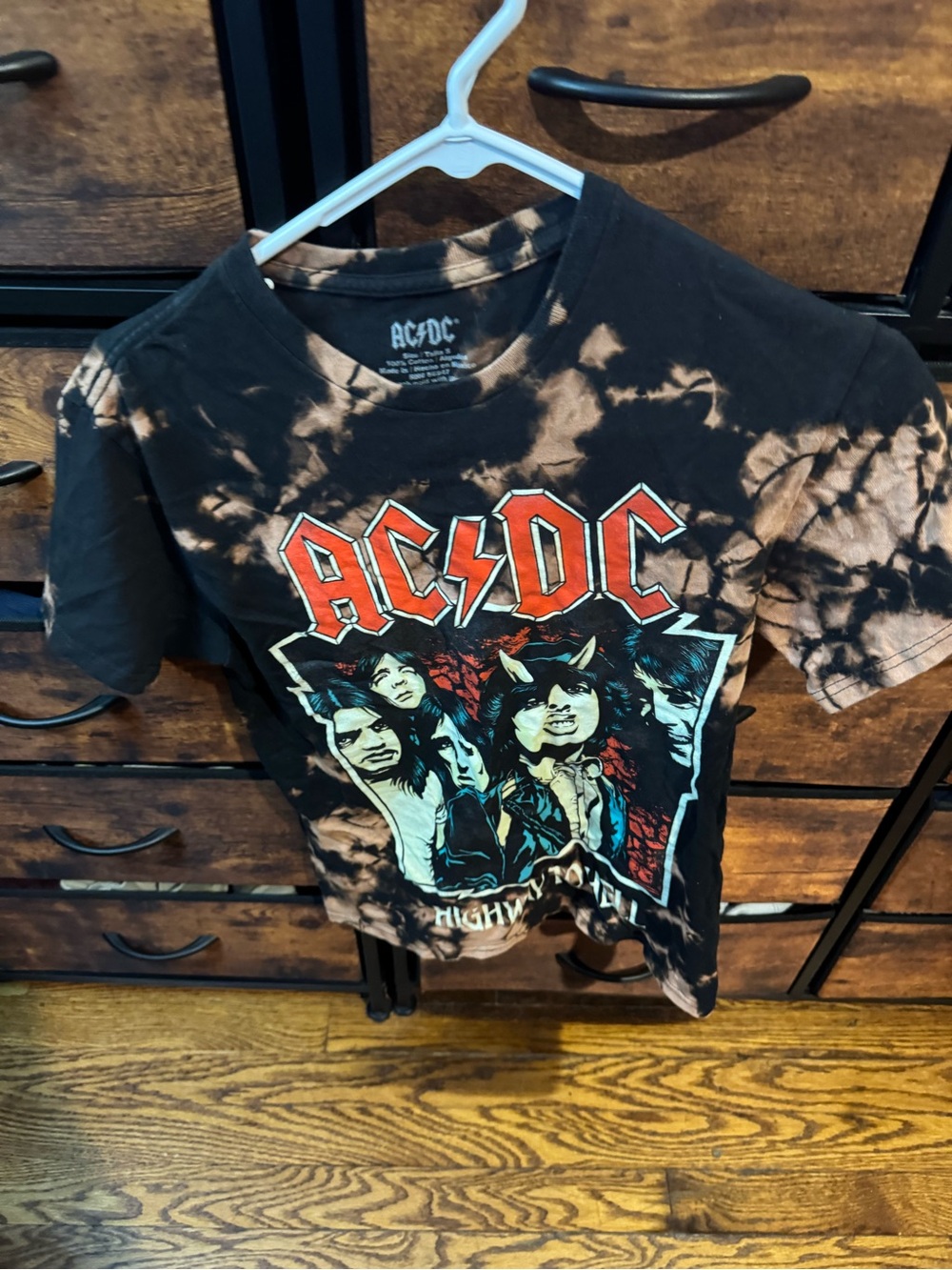 AC/DC womens Black Tie-Dye Band Tee
